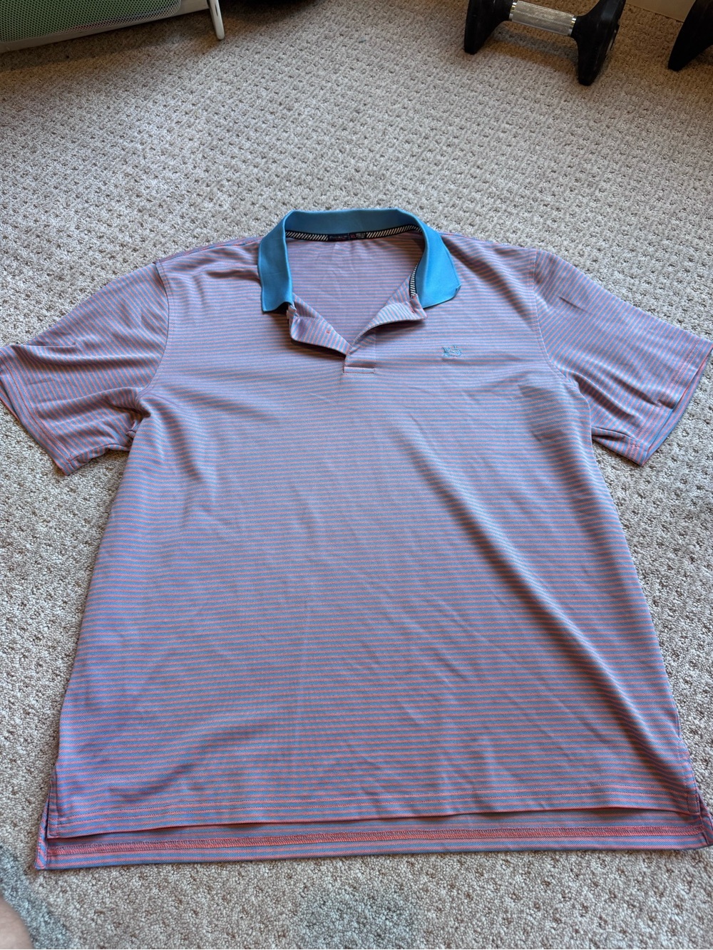 Southern Tide Orange and Blue-Striped Polo with Blue Collar